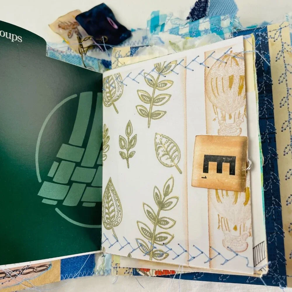 Handmade Junk Journal Mini Patchwork Fabric with Writing Board Ephemera Loaded u